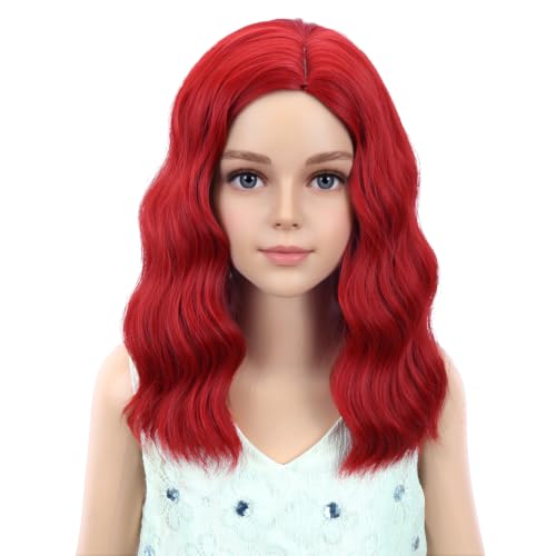 PATTNIUM Red Kids Wig - Short Wavy Synthetic Cosplay Costume Hair, Adjustable Cap