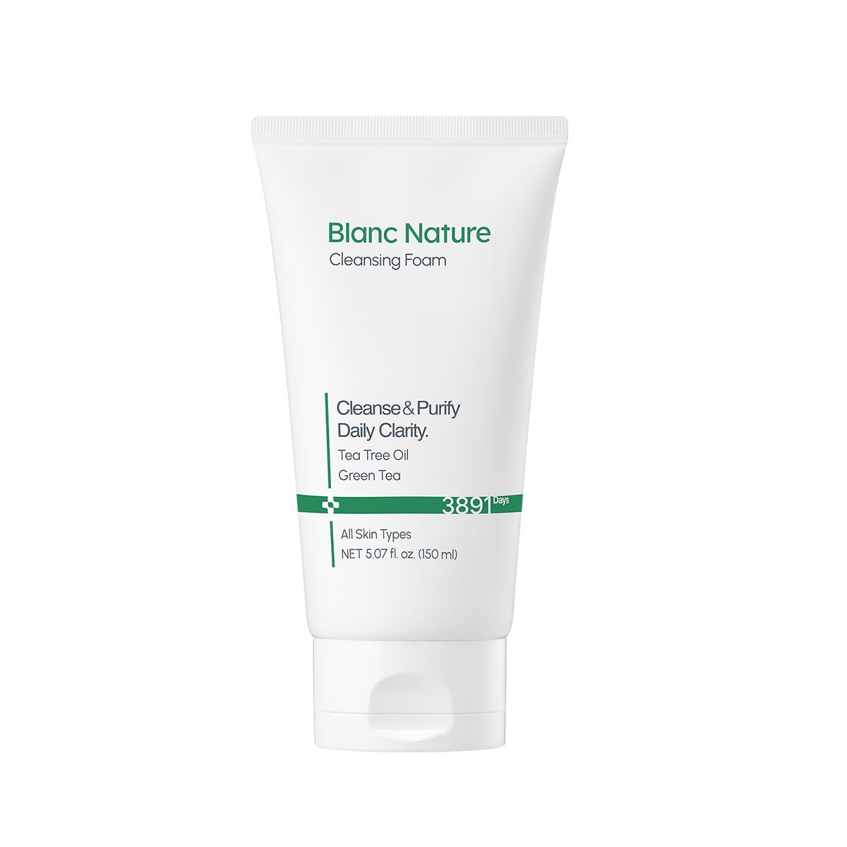 BLANC NATURE Cleansing Foam, Tea Tree Pore Deep Facial Cleanser for Oily & Sensitive Skin, Centella Asiatica, Green Tea, Korean Skincare, 5.07 fl oz (150 ml)