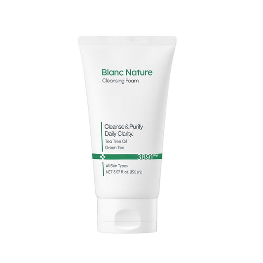 BLANC NATURE Cleansing Foam, Tea Tree Pore Deep Facial Cleanser for Oily & Sensitive Skin, Centella Asiatica, Green Tea, Korean Skincare, 5.07 fl oz (150 ml)