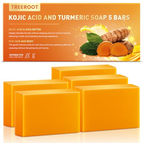 Treeroot Kojic Acid & Turmeric Soap Bar - 5 Pack for Face & Body
