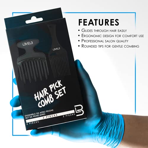 Large Level 3 Hair Pick Comb Set - Professional Salon Quality, Rounded Tips, 2 Pack