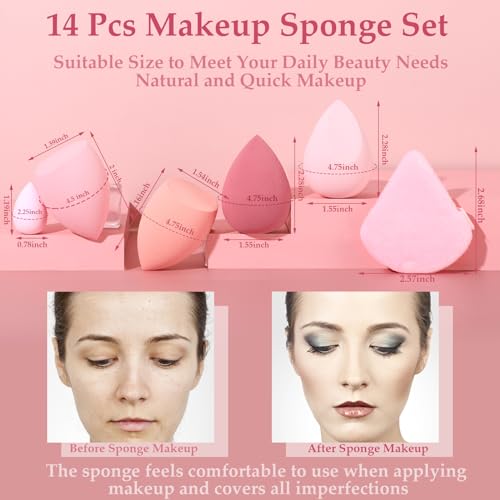14-Piece Pink Makeup Sponge Set - Flawless Beauty Blenders & Powder Puffs