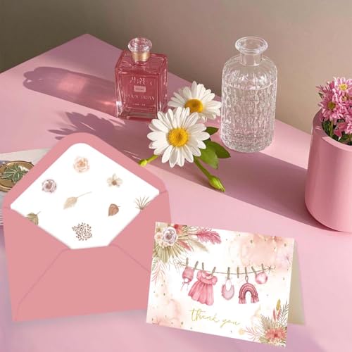 50 Pack Pink Baby Shower Thank You Cards with Envelopes & Stickers