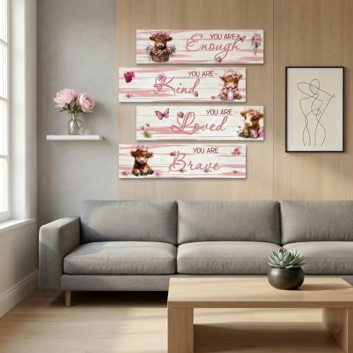 PAMBO Highland Cow Nursery Wall Art - Set of 4 Affirmation Signs