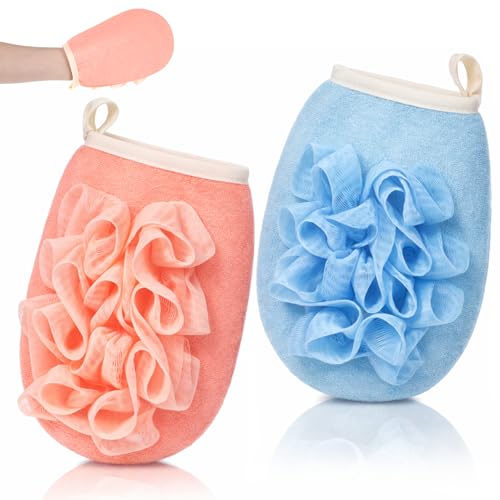 Travel Size Loofah Sponges - 2 Pack Exfoliating Bath Poufs