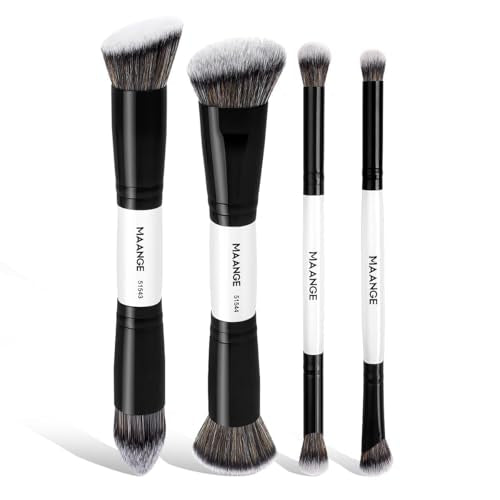 MAANGE 4-Piece Dual-Ended Makeup Brush Set - Foundation, Concealer, Blush, Eye