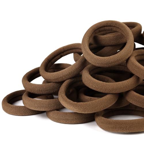Qarwayoc No Damage Brown Hair Ties for Thick Hair - 50PCS