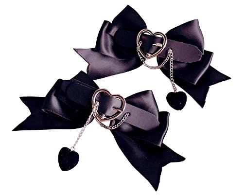 Gothic Lolita Hair Bowknot Headpiece with Chain Heart Charm - 2 Pcs Women’s Hair Clips