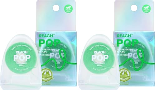 Reach POP Dental Floss 164 Ft Pack of 2 Peppermint Vegan Wax Shred-Resistant