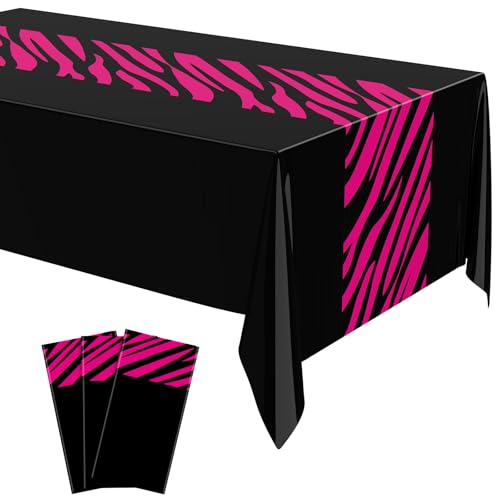 Pink Zebra Tablecloths - 3 Pack Plastic Table Covers 54 x 108"
