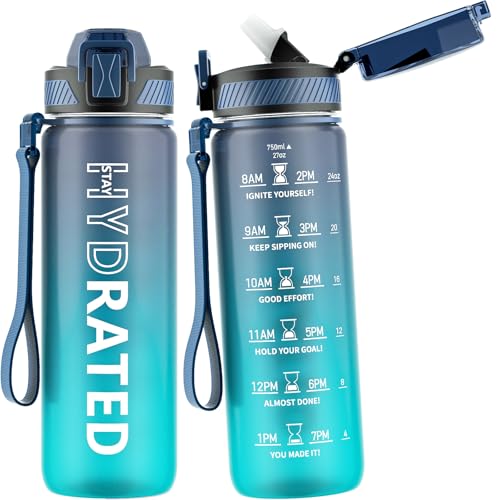 QLUR 27oz Motivational Water Bottle with Straw - BPA Free, Leakproof