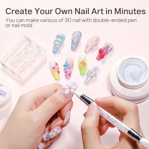 MIZHSE White 3D Nail Sculpting Gel with Flower Mold 30g - Non-Sticky 3D Art