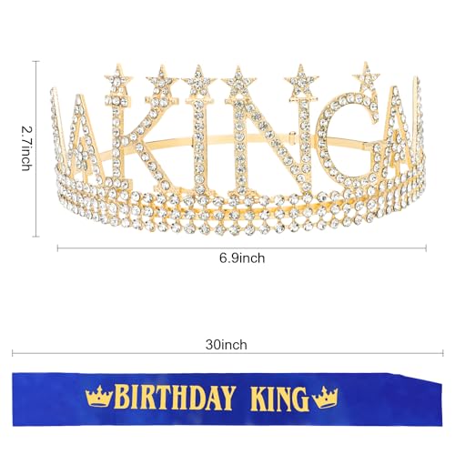 Gold King Crown & Sash Set for Birthday Party - Premium Tiara for Men, Adjustable, Amariver