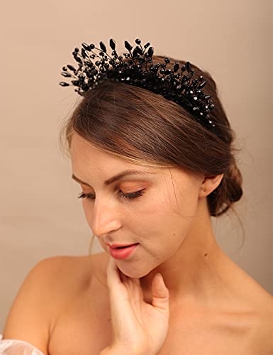 Black Pearl Tiara Hair Crown for Wedding & Bridal - Handmade Greek Goddess Style