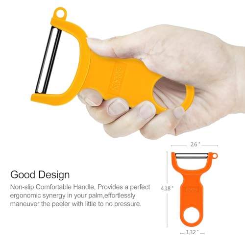 KITCHPOWER Vegetable Peeler Set - Ergonomic Carbon Steel Peelers, 3-Pack in Orange, Blue, Yellow