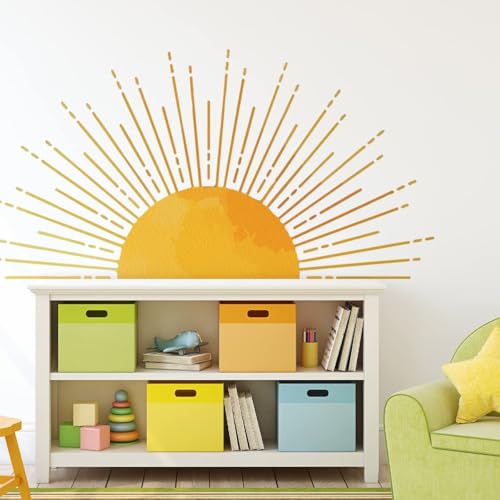 Large Boho Half Sun Wall Decal - Removable Vinyl Sticker for Kids Room