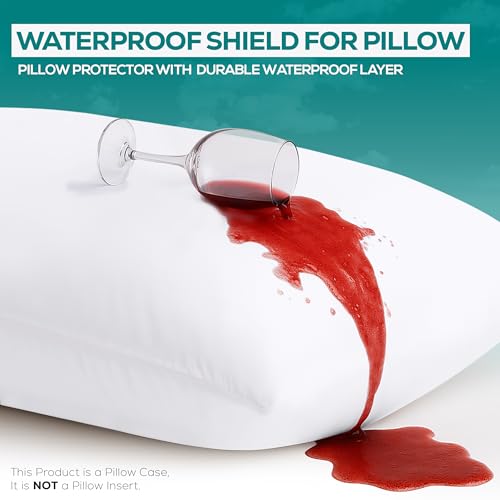 Set of 2 Waterproof Pillow Protectors with Zipper, 22x22 inches