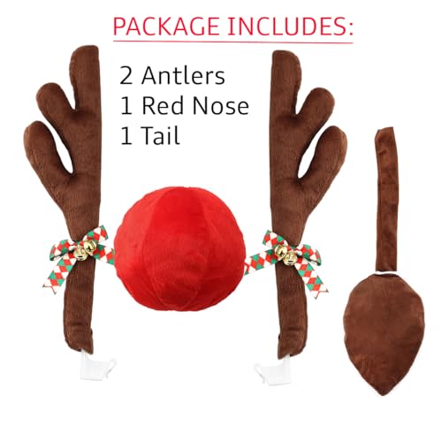 NUJOVI Christmas Car Antlers Decoration Kit with Nose & Tail