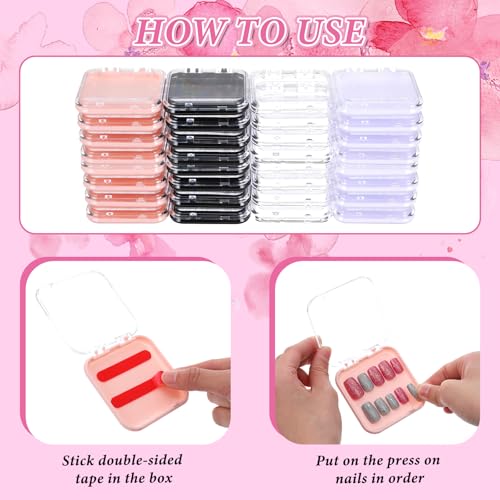 Tolare 4-Color 32-Pack Press On Nail Storage Boxes with 60 Double-Sided Adhesive Tapes