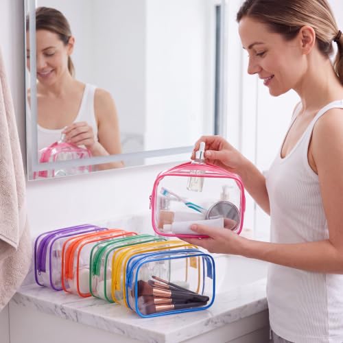 6 Pcs Clear Makeup Bags Bulk Travel Toiletry Case 7 x 5.5 x 1.6 In PVC Waterproof Zipper Pouch - Cunno Bright Color
