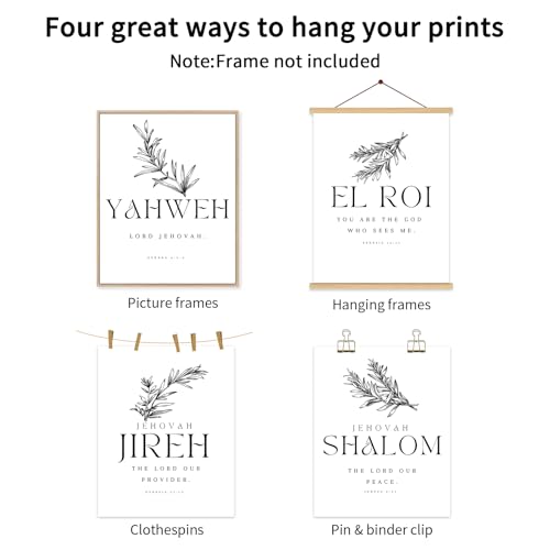 Christian Hebrew Names of God Canvas Wall Art Set - 8x10 Inch Unframed, 6 Prints
