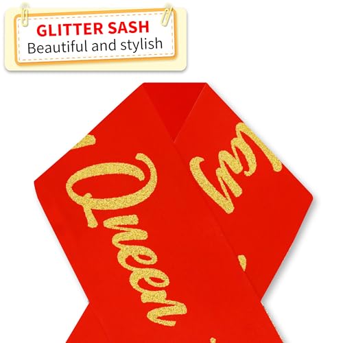 COCIDE Birthday Queen Sash for Women - Variation 004, Glitter Red & Gold