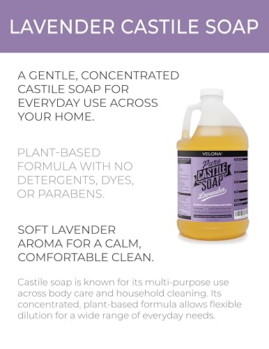 Velona 64 Fl Oz Pure Castile Soap with Lavender Essential Oil - Multi-Purpose Liquid Cleaner