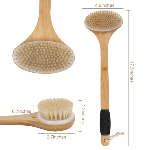 OWIIZI 17.5" Long Handle Back Scrub Brush with Stiff Boar Bristles