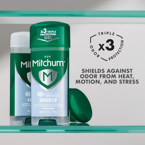 Mitchum Men’s Unscented Antiperspirant Gel 3.4oz Pack of 2 – 48HR Odor & Sweat Protection