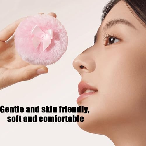 Luxury 4.2 Inch Glass Powder Container with 2 Plush Puffs - Pink Handle & Bow