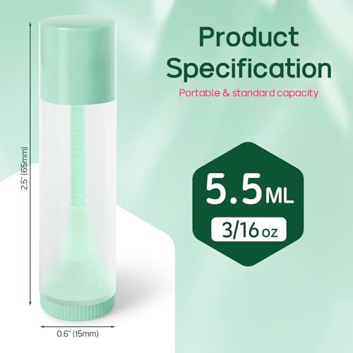 Green Cap 50Pcs Lip Balm Tubes 5.5ml BPA-Free Twist-Up Containers for DIY Lipstick
