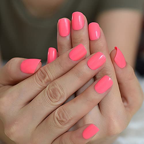 Glossy Watermelon Pink Press-On Nails - 24 Full Cover Short Set