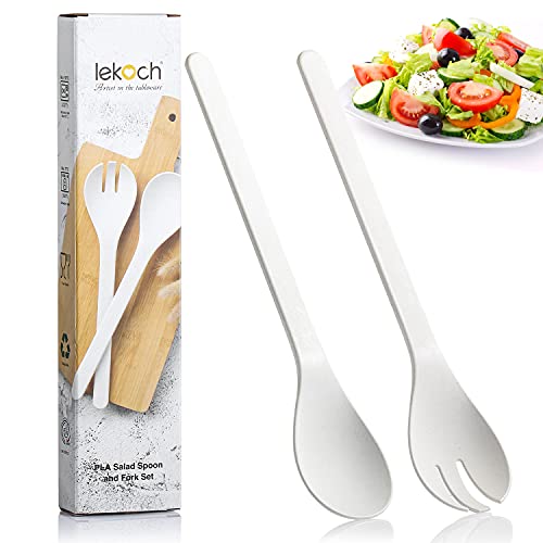 Lekoch Plant-Based Salad Serving Set - Reusable Fork & Spoon, Microwave & Dishwasher Safe