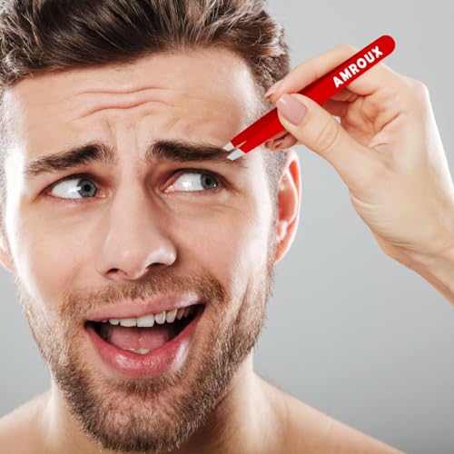 Amorux Red Stainless Steel Eyebrow Tweezers for Women & Men - Precision Facial Hair Removal