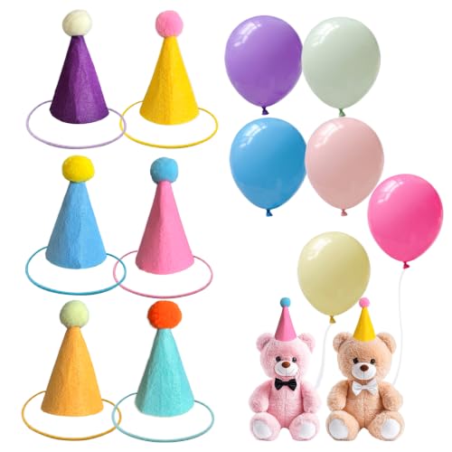 Mini Party Hats and Balloons Set for Stuffed Animals - 12 PCS
