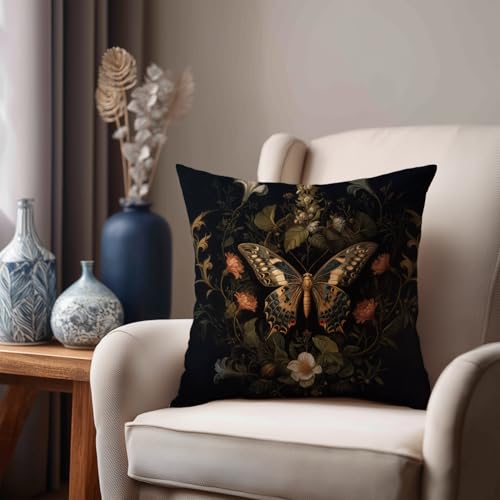 Vintage Butterfly Floral Throw Pillow Cover - 18x18 Inch