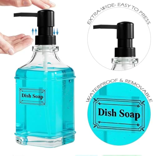 BPFY 3 Pack 17oz Clear Glass Soap Dispensers with Pump - Modern Square Design