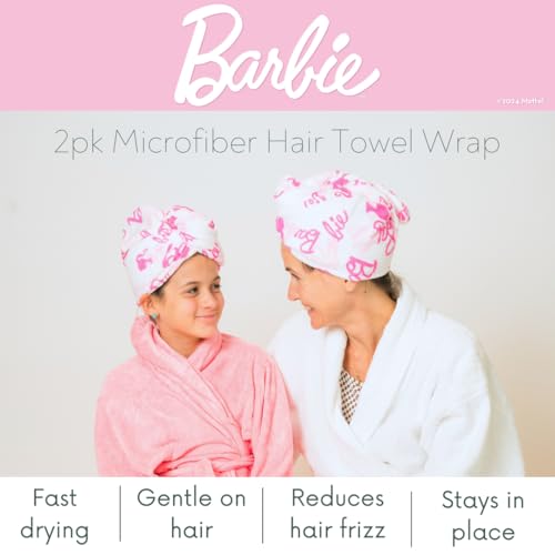 Barbie Microfiber Hair Towel Wraps - 2 Pack, Fast-Drying & Soft