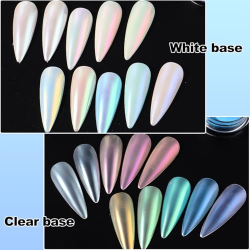 SUTOZMIWE 10 Colors Aurora Mermaid Pearl Chrome Nail Powder - Iridescent Aurora Effect