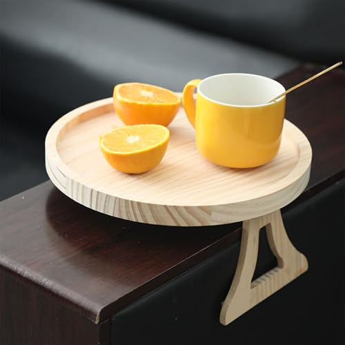 10-Inch Round Clip-On Sofa Arm Tray - Natural Pine Wood Table