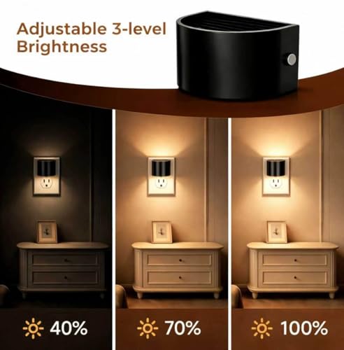 Dimmable LED Night Lights with Auto Sensor – 2 Pack, 3000K