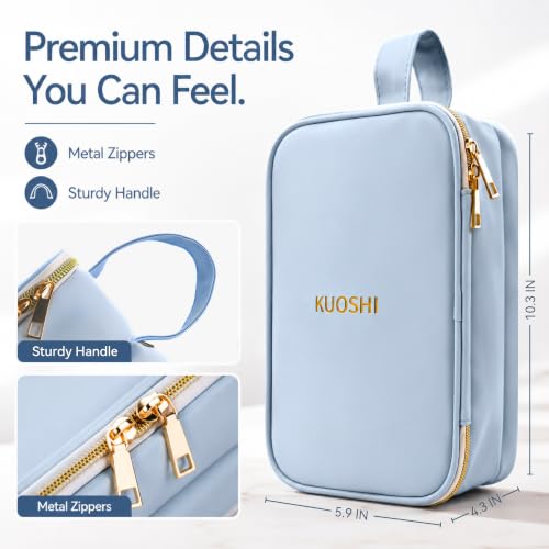 KUOSHI Blue Travel Makeup Bag with Open Flat Design & Waterproof Material