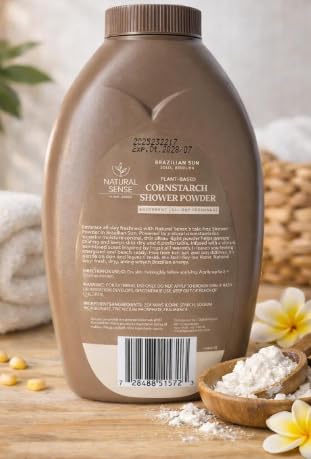 Natural Sense Shower Powder - Plant-Based Cornstarch, 10 oz