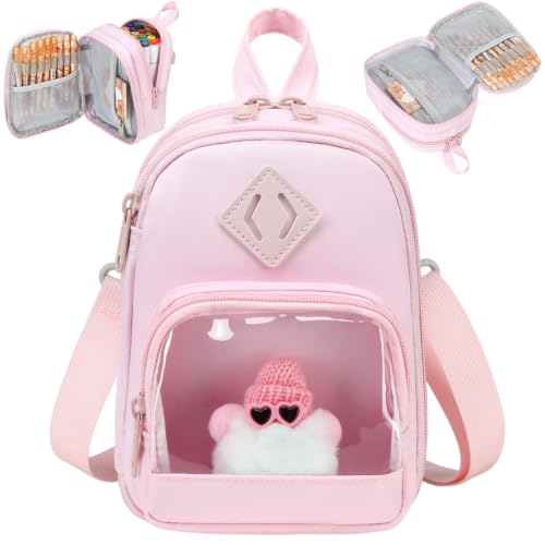 Large Capacity Kids Mini Backpack Pencil Case with Keychain - Pink