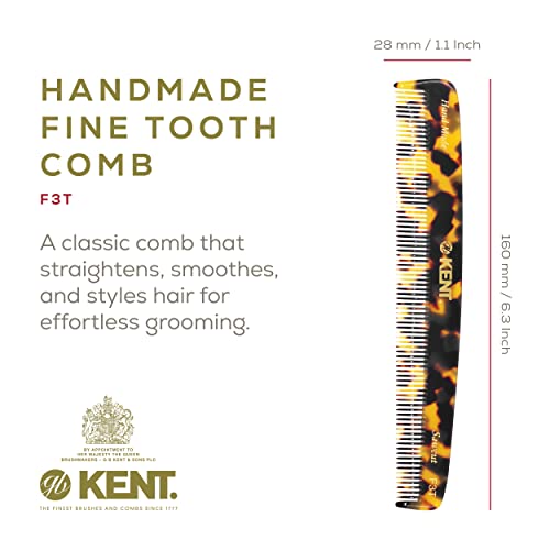 Kent F3T Fine Tooth Styling Comb - Hand-Polished Cellulose Acetate, 6.3 Inch