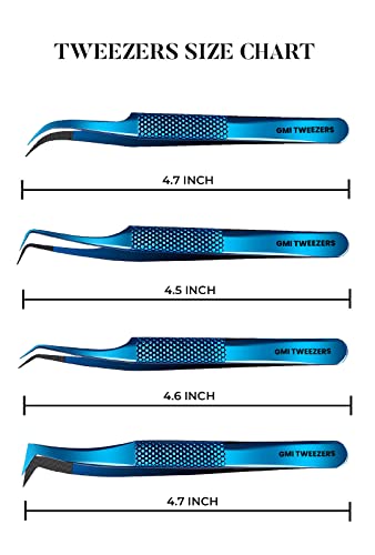 GMI Lash Tweezers Set - 4 Stainless Steel Blue Plasma Eyelash Tools