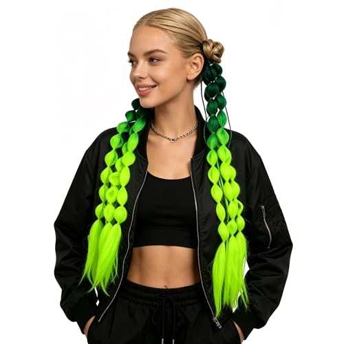 PURFUN Green Colorful Gradient Bubble Braided Hair Extensions for Crazy Hair Day Halloween Cosplay