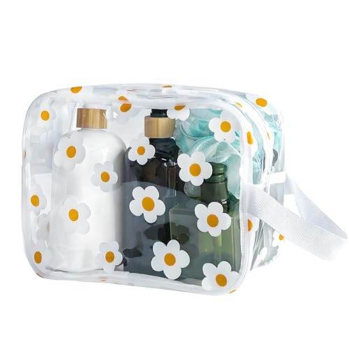 TotePrint White Floral Clear Cosmetic & Travel Pouch - Durable PVC, 9.4x6.69x3.5 inches, Handle, Zipper Closure - Variation: White Floral#2-M