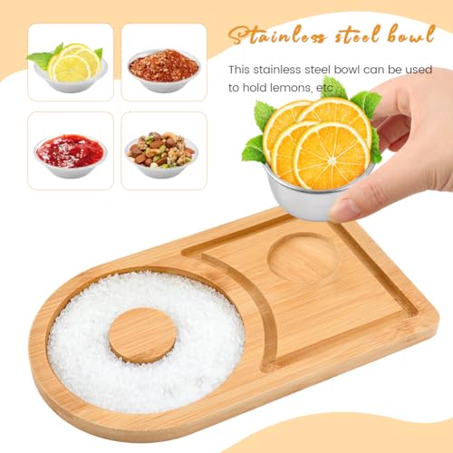 Wood Margarita Salt Rimmer Set with Stainless Steel Bowl