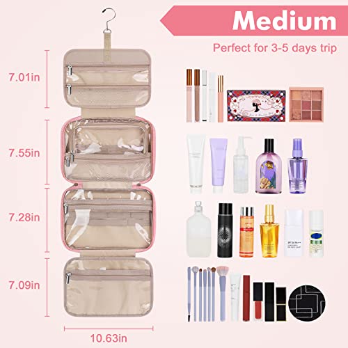 Wedama Hanging Toiletry Bag for Women, Medium Travel Cosmetic Organizer, Pink
